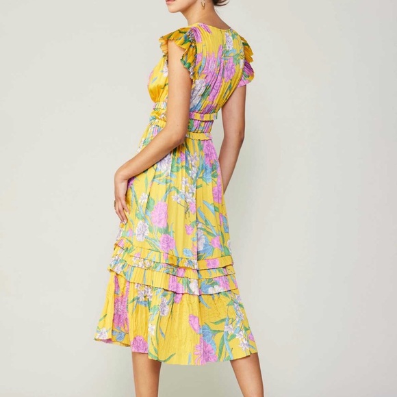 Current Air Yellow Floral Midi Dress with Pink & Green Accents - Picture 4 of 10